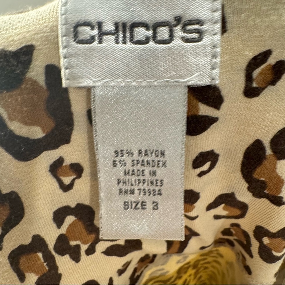Chico’s Cheetah Print 3/4 Sleeve Tee Shirt - Picture 3 of 5